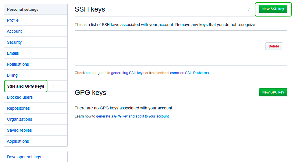 Добавление SSH ключа для GitHub