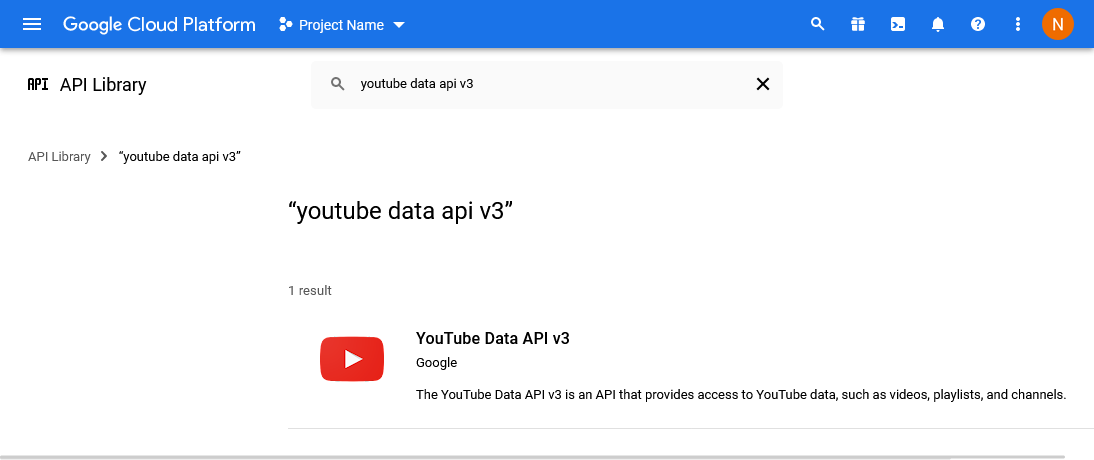 Библиотека API Google, где находится API YouTube.